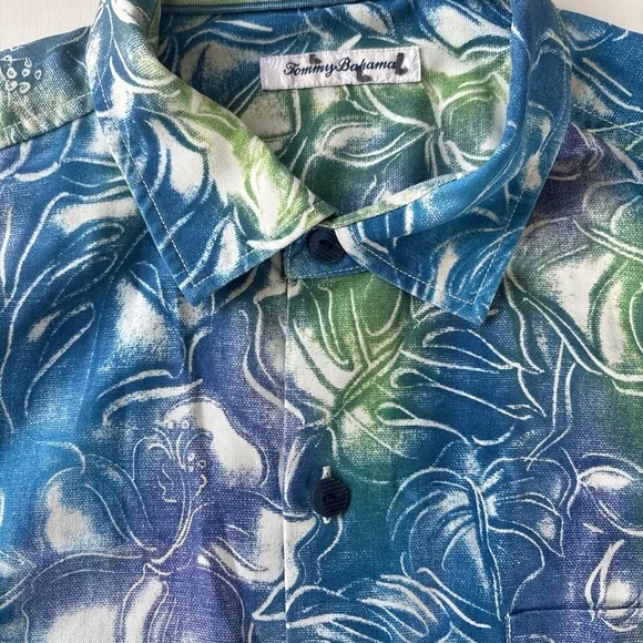 Tommy Bahama Mens Short Sleeve Silk Shirt Floral Hazy Hibiscus Blue Green $150 L - Picture 4 of 5